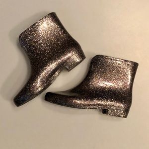 Black Glitter Rain Booties